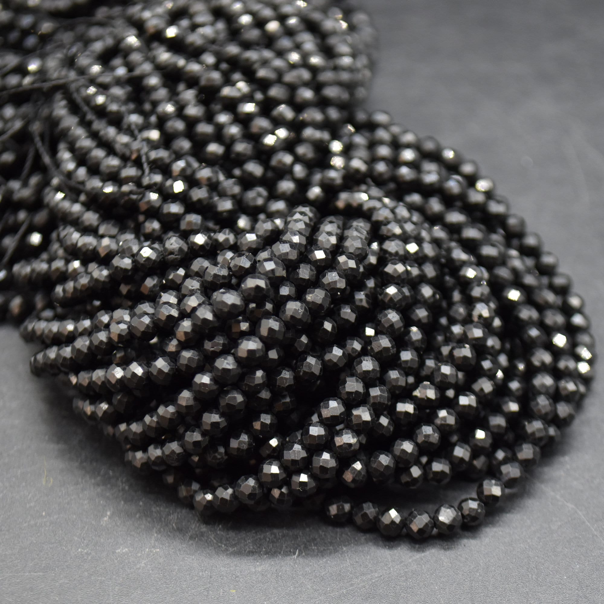 4mm Black Tourmaline Gemstone Faceted Round Beads - 15" Strand | Semi-precious Gemstone Beads For Jewellery Making