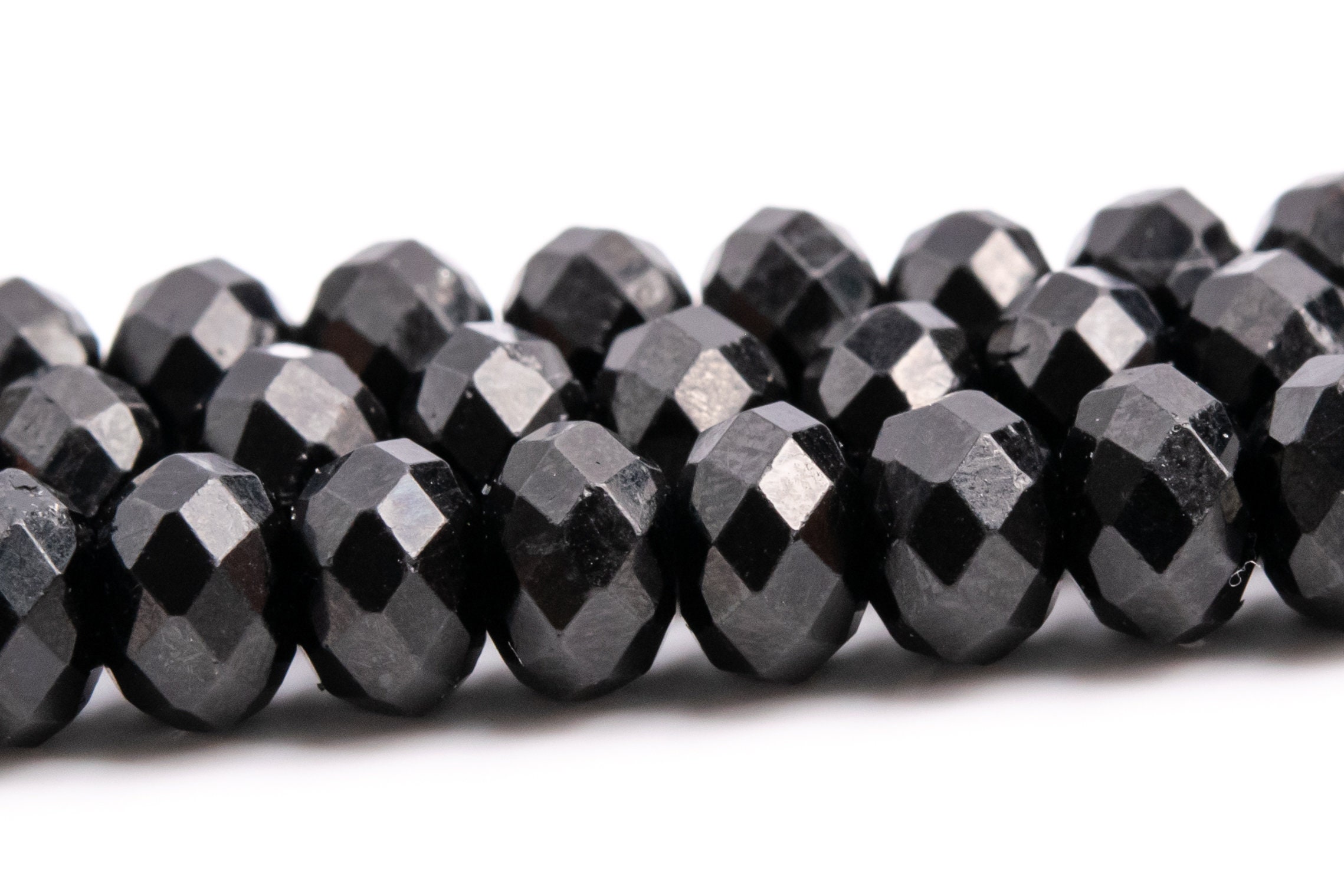 5-6x4-5mm Black Tourmaline Beads Grade Aaa Genuine Natural Gemstone Faceted Rondelle Loose Beads 15" / 7.5" Bulk Lot Options (118460)