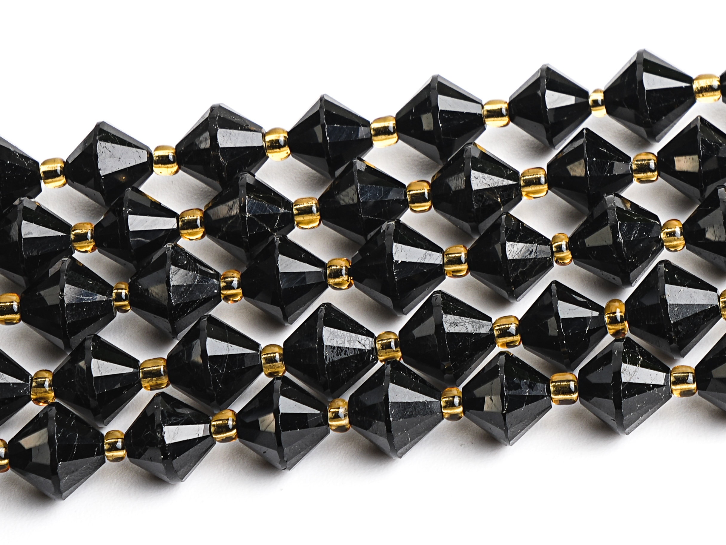 8mm Black Tourmaline Beads Grade A+ Genuine Natural Gemstone Bicone Faceted Loose Beads 15"/7.5" Bulk Lot Options(126709)