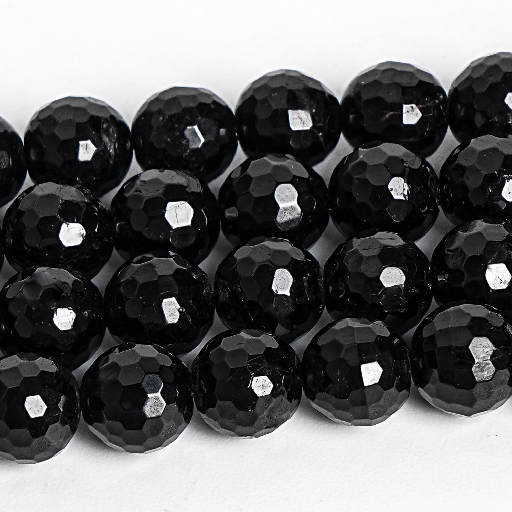 8mm Black Tourmaline Beads Genuine Natural Gemstone Micro Faceted Round Loose Beads 7.5"/15" Bulk Lot 1,3,5,10,50(103653)