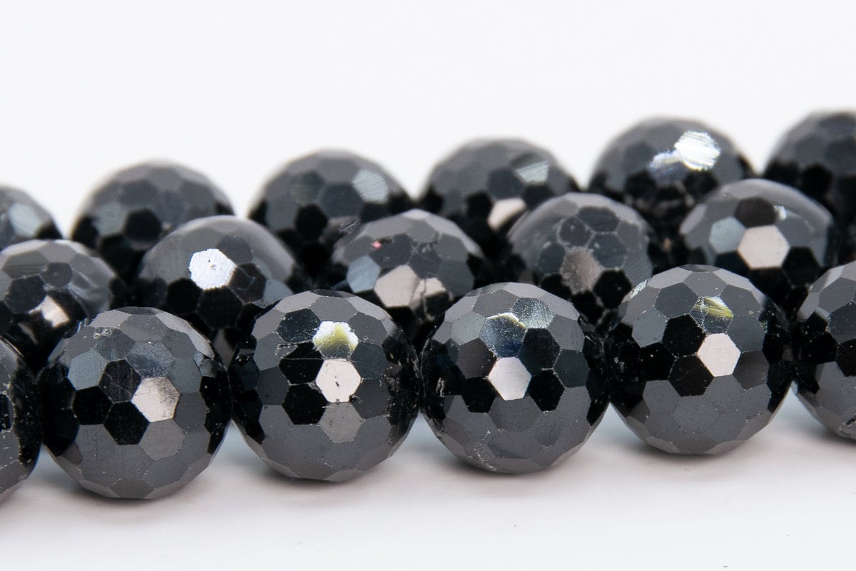 9-10mm Black Tourmaline Beads Grade A Genuine Natural Gemstone Micro Faceted Round Loose Beads 15" / 7.5" Bulk Lot Options (109936)
