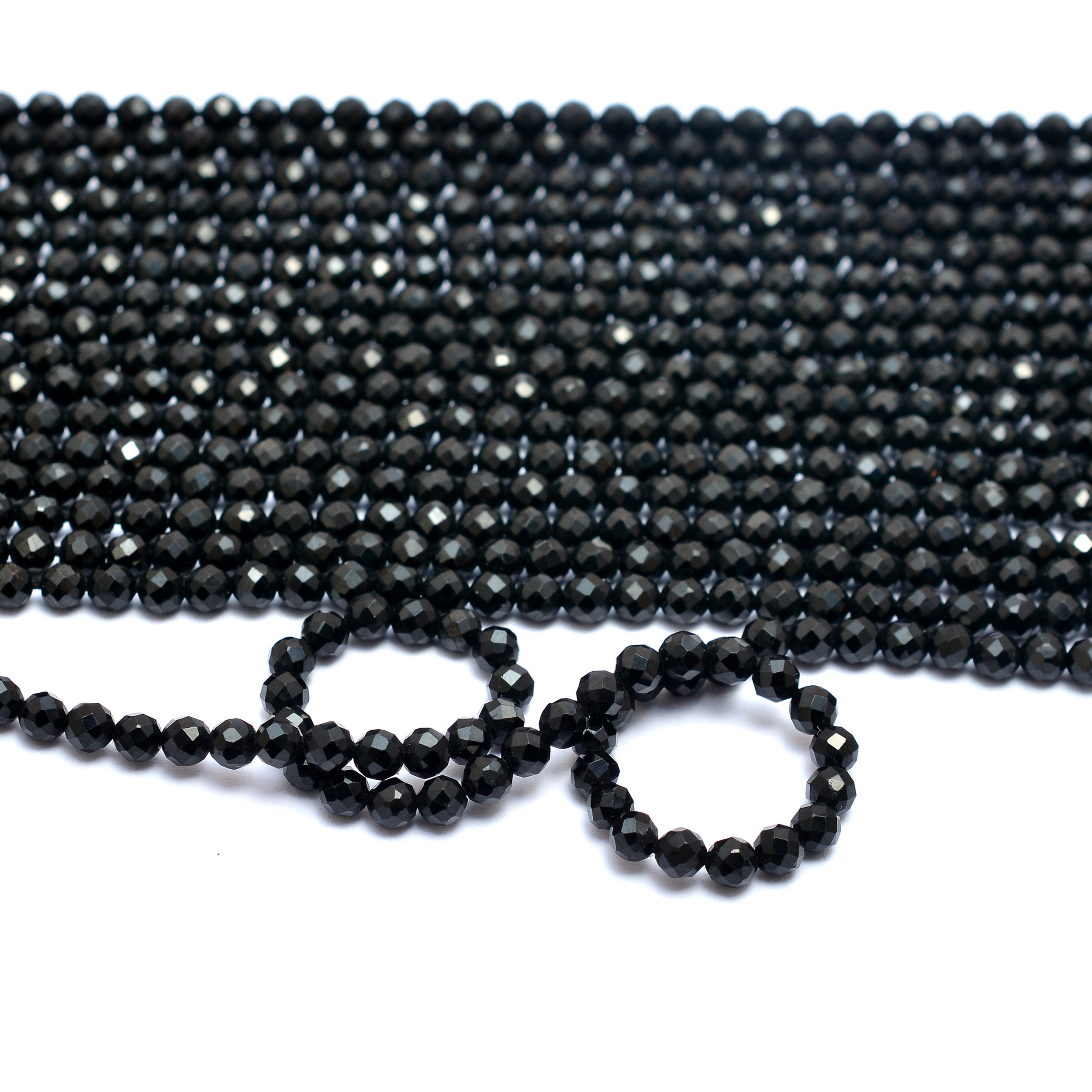 Aaa+ Black Tourmaline 3mm-4mm Faceted Rondelle Beads, 13inch Strand, Tourmaline Micro Faceted Semi Precious Gemstone Beads For Jewelry