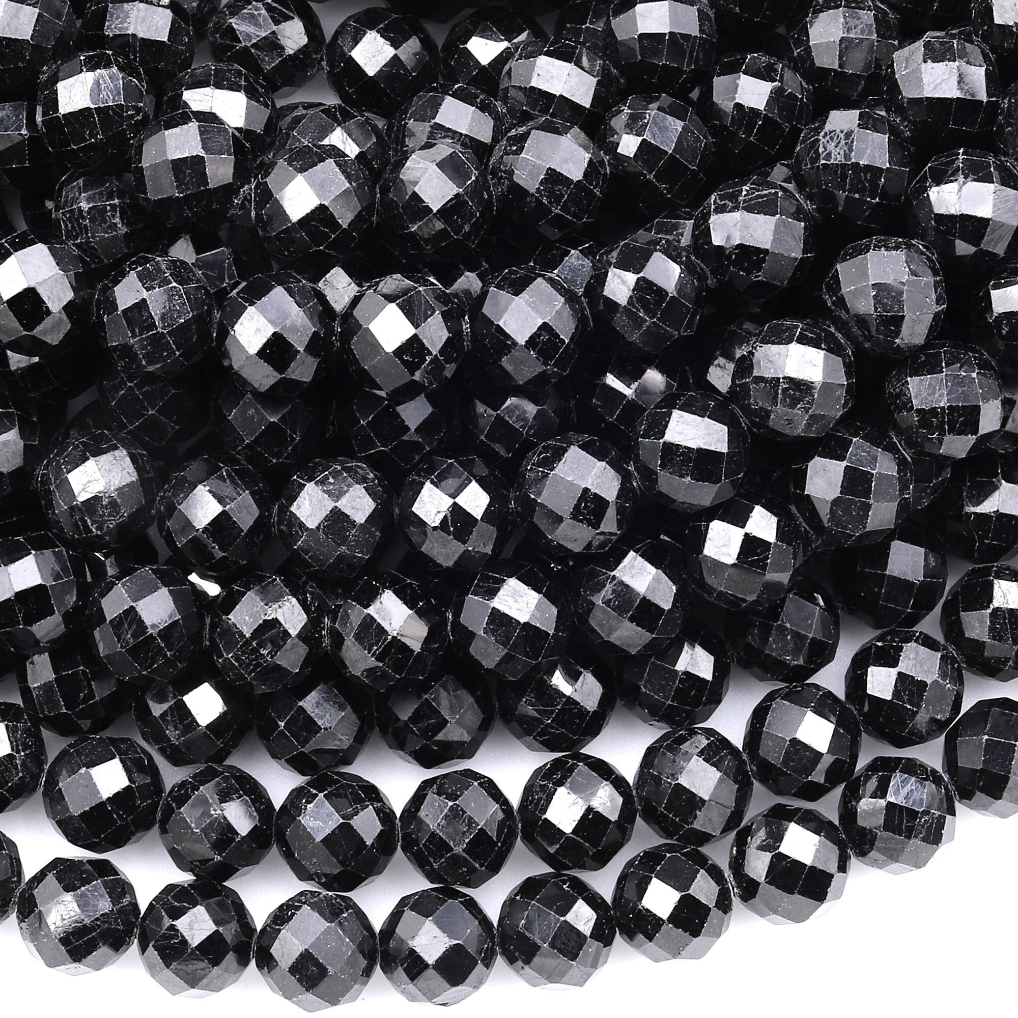 Aaa Genuine Natural Black Tourmaline Beads Faceted 4mm 6mm 8mm 10mm Round Beads High Quality Sparkling Black Gemstone 15.5" Strand