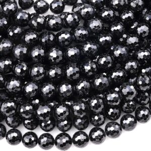 AAA Faceted Natural Black Tourmaline Beads Faceted 6mm 8mm Round Beads Sparkling Black Gemstone 15.5" Strand