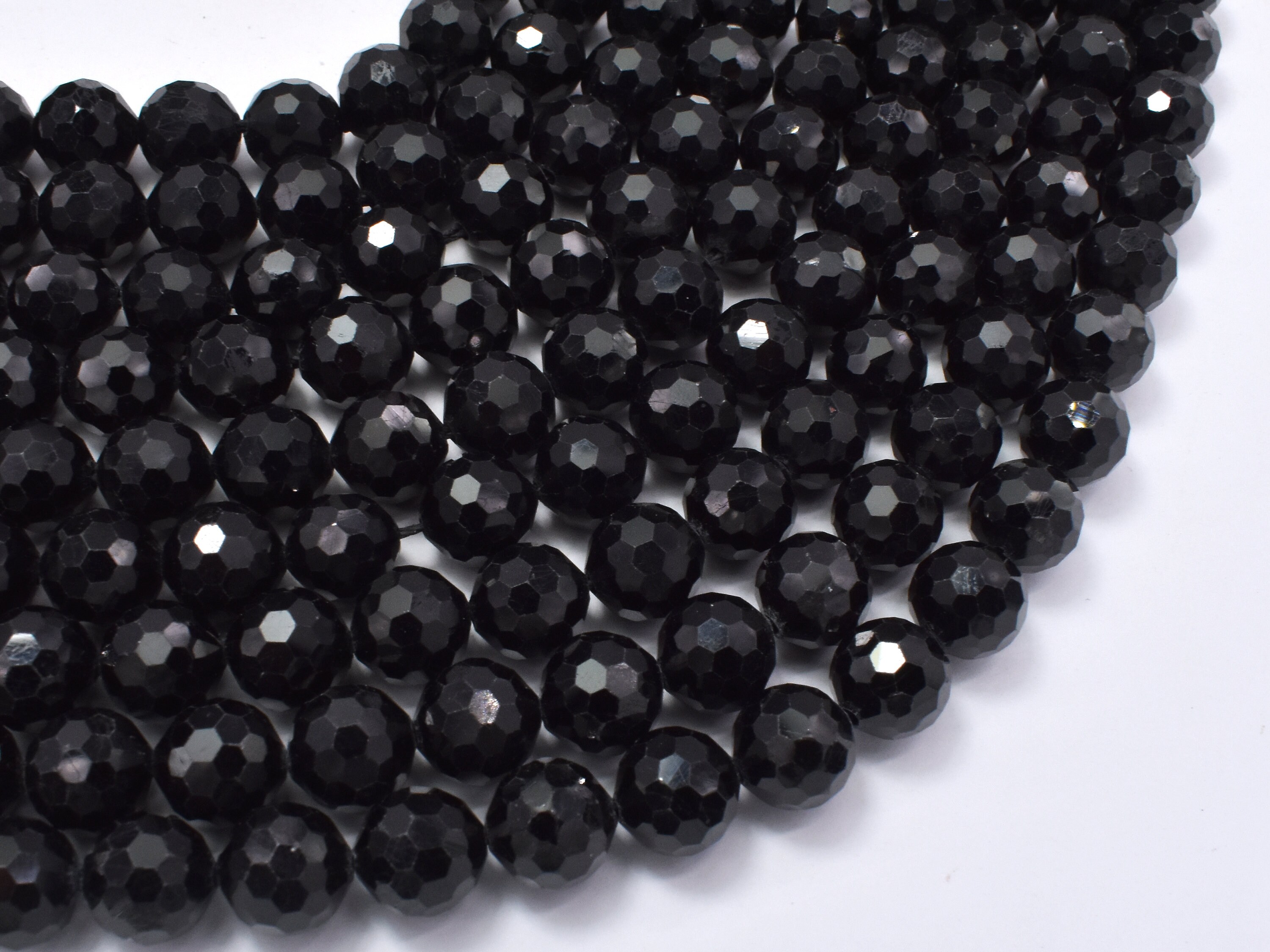 Black Tourmaline Beads, 8mm (8.4mm), Faceted Round Beads , 15 Inch, Full Strand, Approx. 45 Beads, Hole 1mm (147025002)