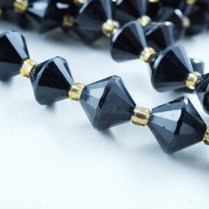 Black Tourmaline Beads (Bicone)(Faceted)(8mm)(16"Strand)