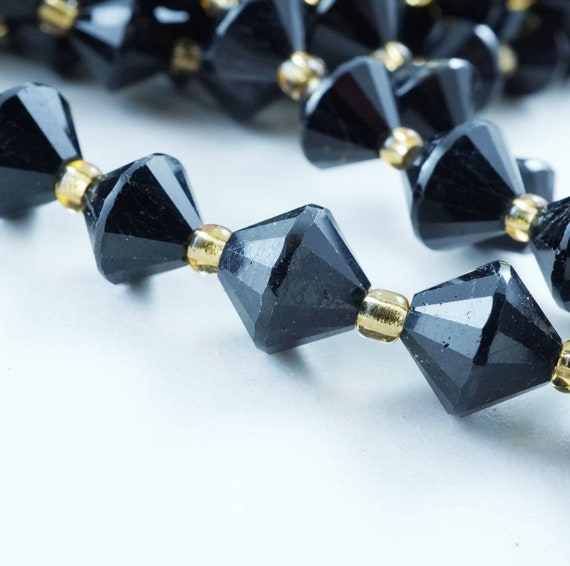 Black Tourmaline Beads (bicone)(faceted)(8mm)(16"strand)