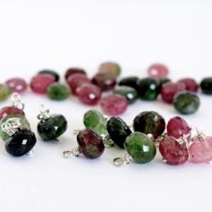 Tourmaline Charms, Faceted Tourmaline Dangles, Sterling Silver Wire Wrapped With Or Without Jump Rings, Pink, Green, Black Tourmaline Tourmaline Charms, Faceted Tourmaline Dangles, Sterling Silver Wire Wrapped With Or Without Jump Rings, Pink, Green, Black Tourmaline