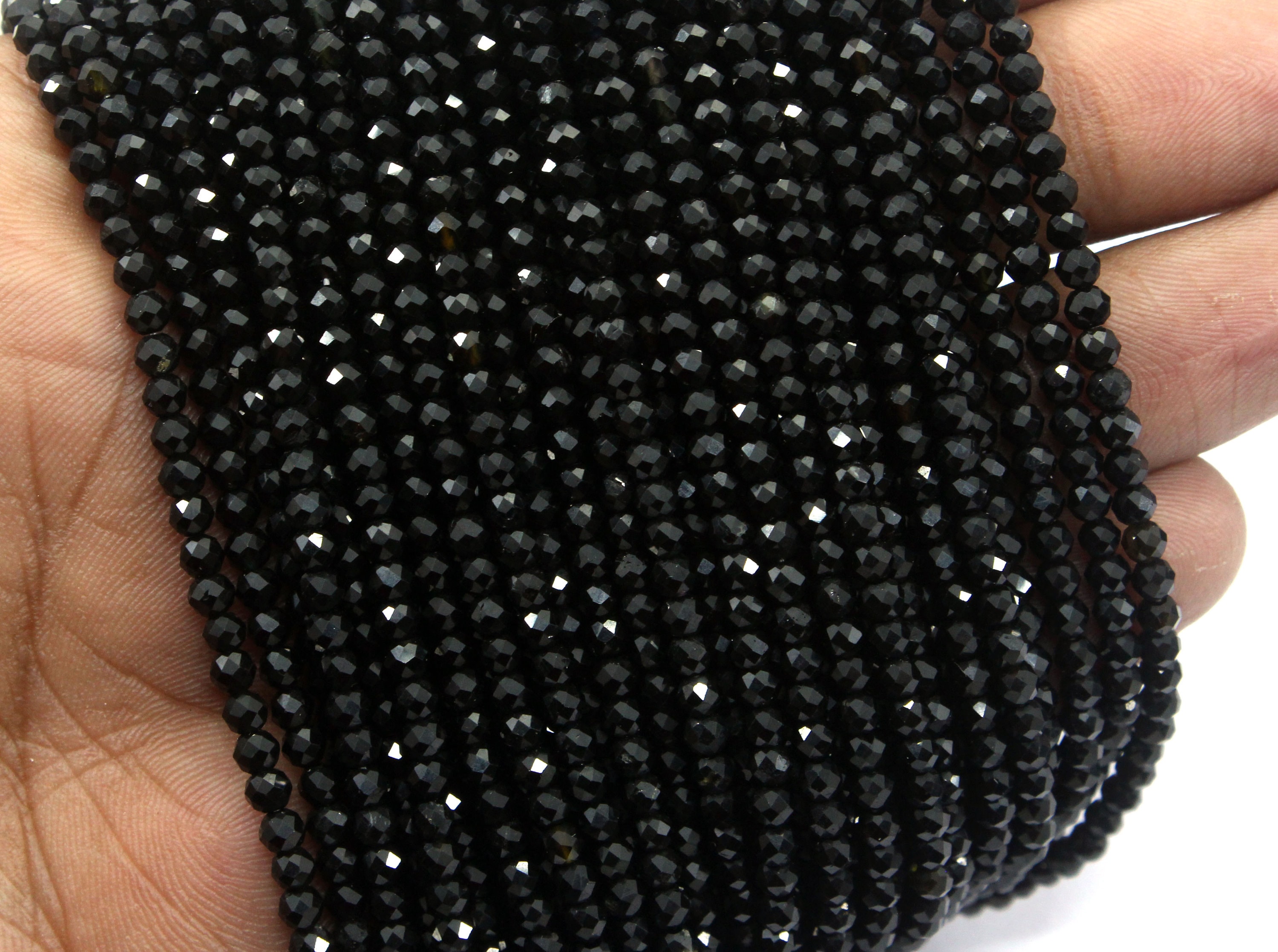Black Tourmaline Gemstone Beads: 3mm Faceted Rondelle, 13 Inch Strand Black Tourmaline Gemstone Beads: 3mm Faceted Rondelle, 13 Inch Strand