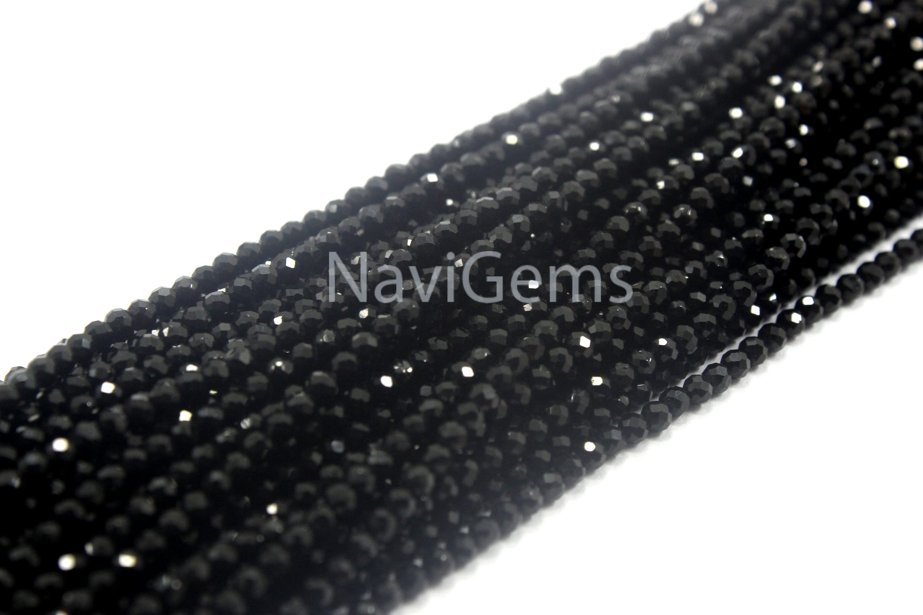 Black Tourmaline Gemstone Beads: 2mm Faceted Rondelle Strand, 12.5"