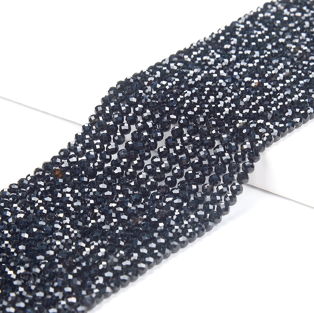 Black Tourmaline Gemstone Natural Grade Aa Micro Faceted Round 2mm Beads 15 Inch Full Strand (80018438-p101)