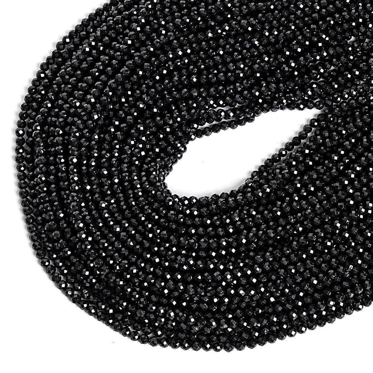 Genuine Natural Brazil Black Tourmaline Loose Beads Grade Aaa Faceted Round 4mm