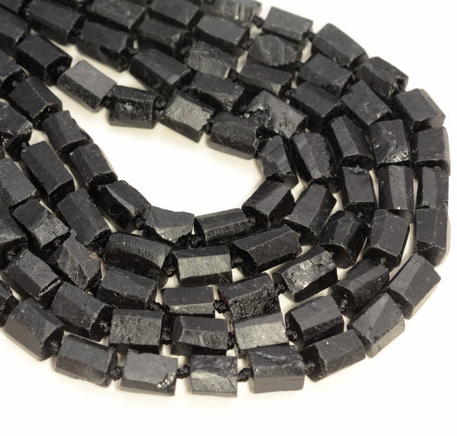 Genuine Natural Rough Black Tourmaline Gemstone Grade Aaa 9x5-11x6mm Faceted Round Tube Loose Beads (a237)