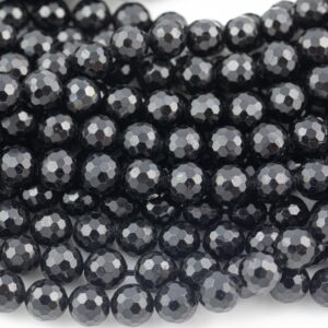 Natural Faceted Black Tourmaline A Grade High Quality In Faceted Round-full Strand, 4mm, 6mm, 8mm, 12mm - Wholesale Beads Gemstone Beads