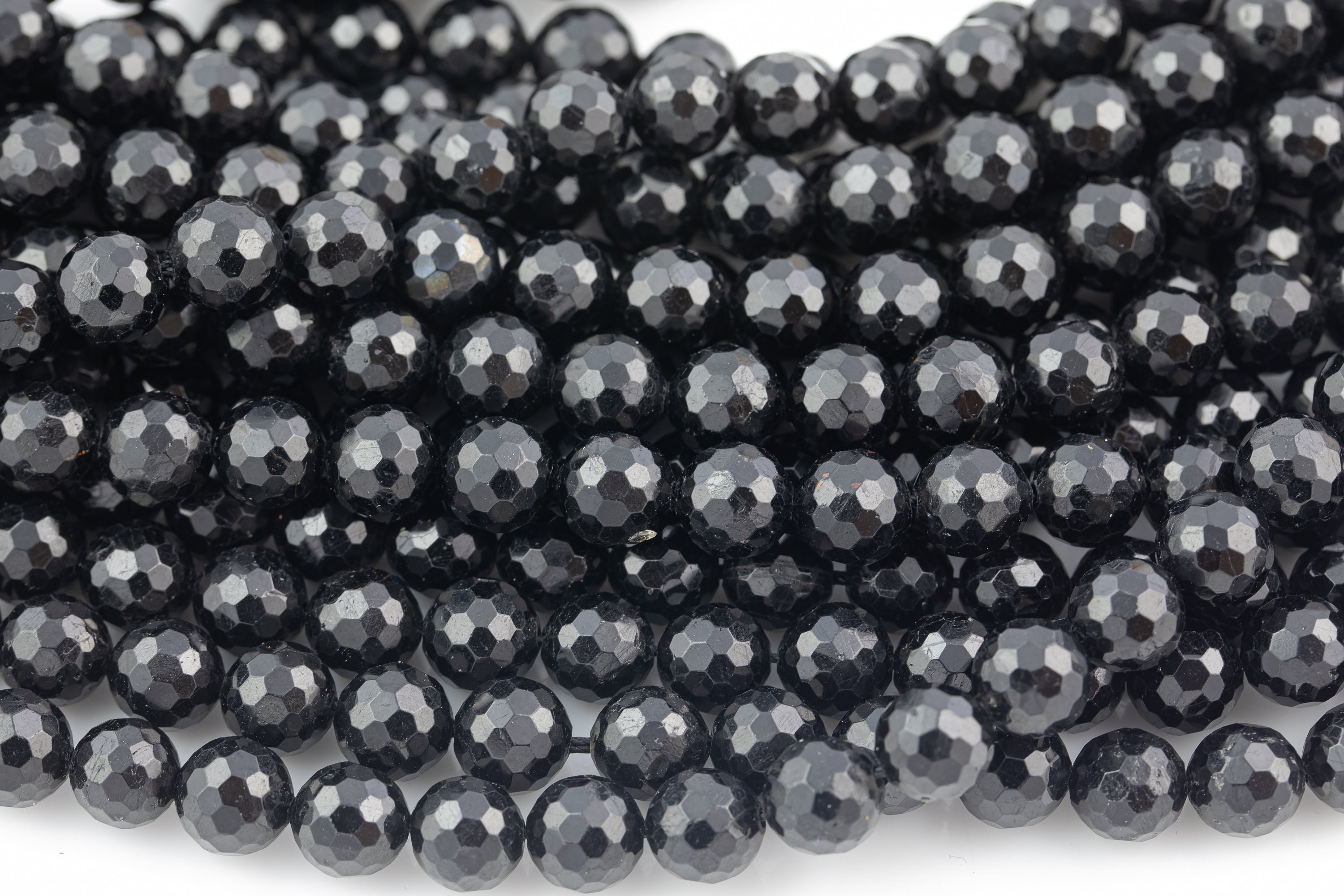 Natural Faceted Black Tourmaline A Grade High Quality In Faceted Round-full Strand, 4mm, 6mm, 8mm, 12mm - Wholesale Beads Gemstone Beads Natural Faceted Black Tourmaline A Grade High Quality In Faceted Round-full Strand, 4mm, 6mm, 8mm, 12mm - Wholesale Beads Gemstone Beads