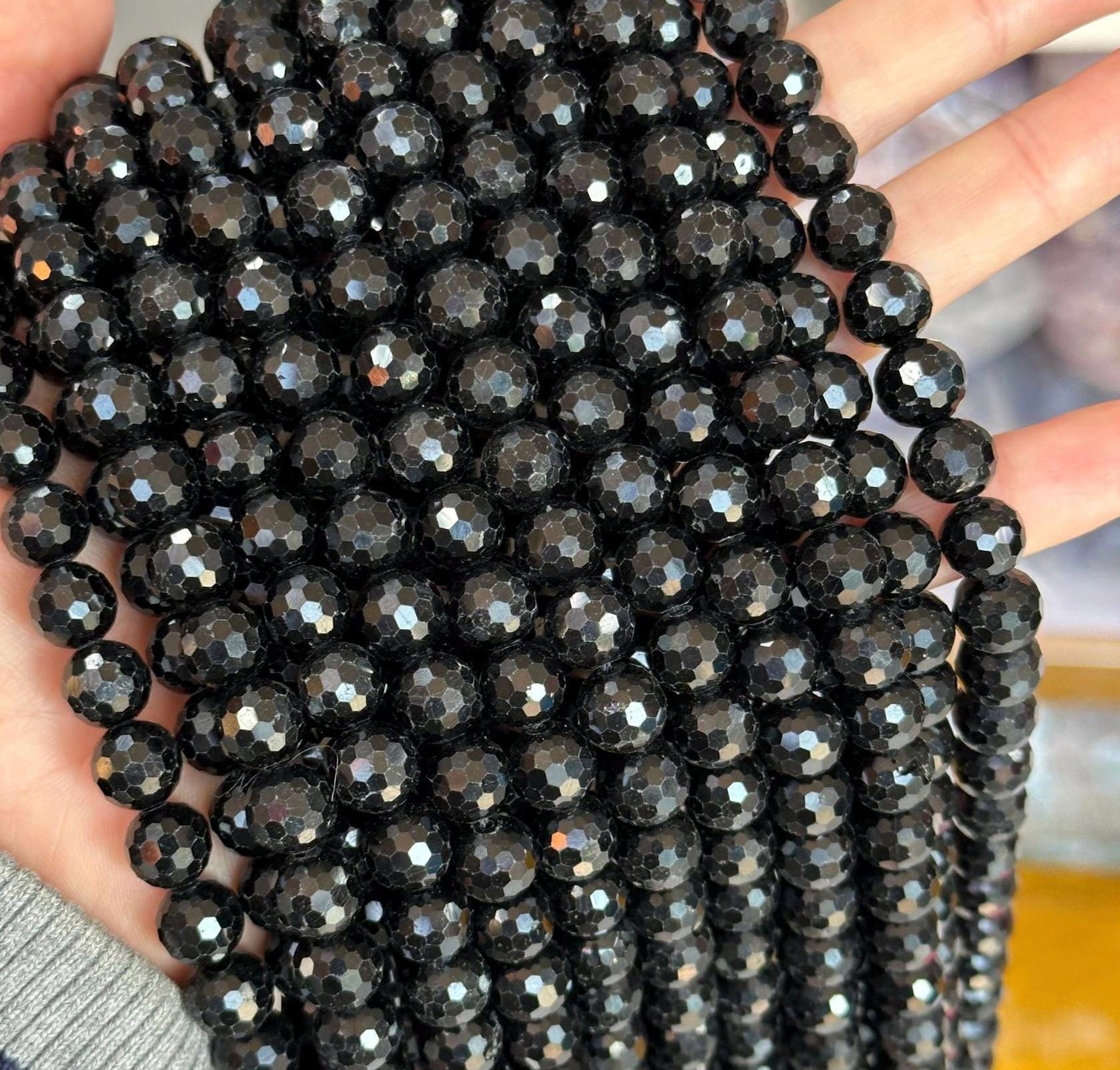 Natural Aaaa Black Tourmaline Faceted Smooth Round Beads,6mm 8mm 10mm Black Tourmaline Beads Wholesale Supply,one Strand 15".