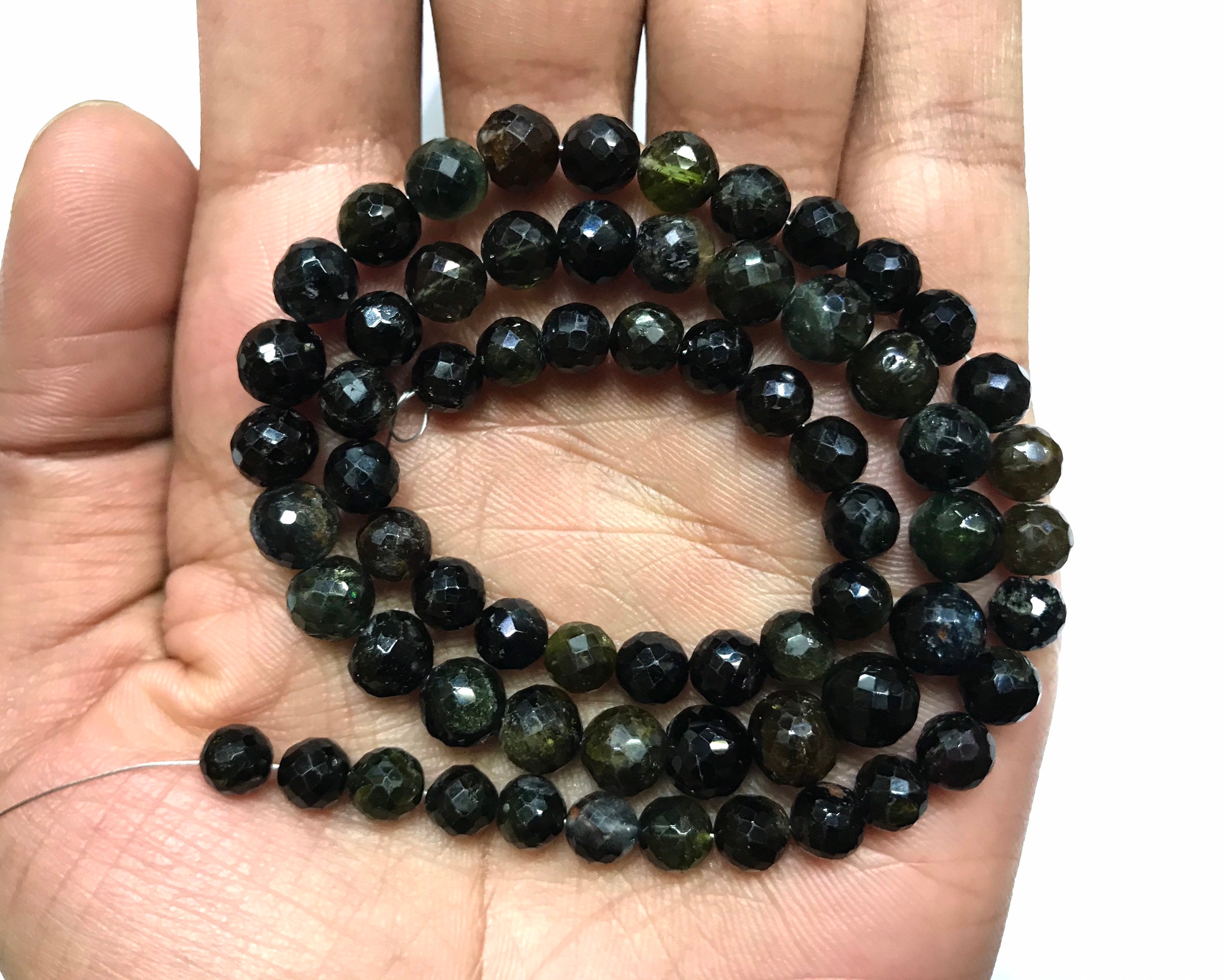 Natural Black Tourmaline Faceted Balls/16" 6*7mm Round Shape Faceted Black Tourmaline Gemstone Beads.faceted 6-7mm Black Tourmaline Rounds.
