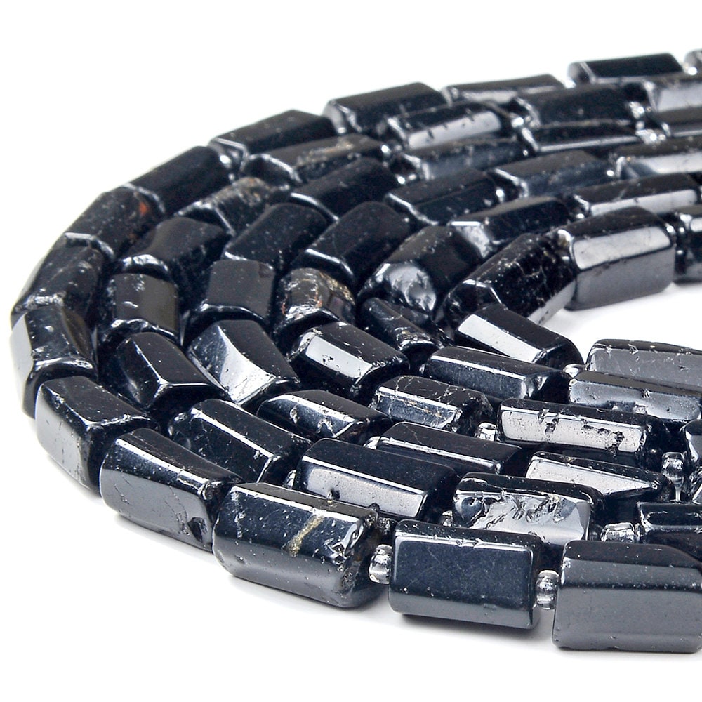 Natural Black Tourmaline Gemstone 12x8mm Faceted Cylinder Round Tube Loose Beads (d465)