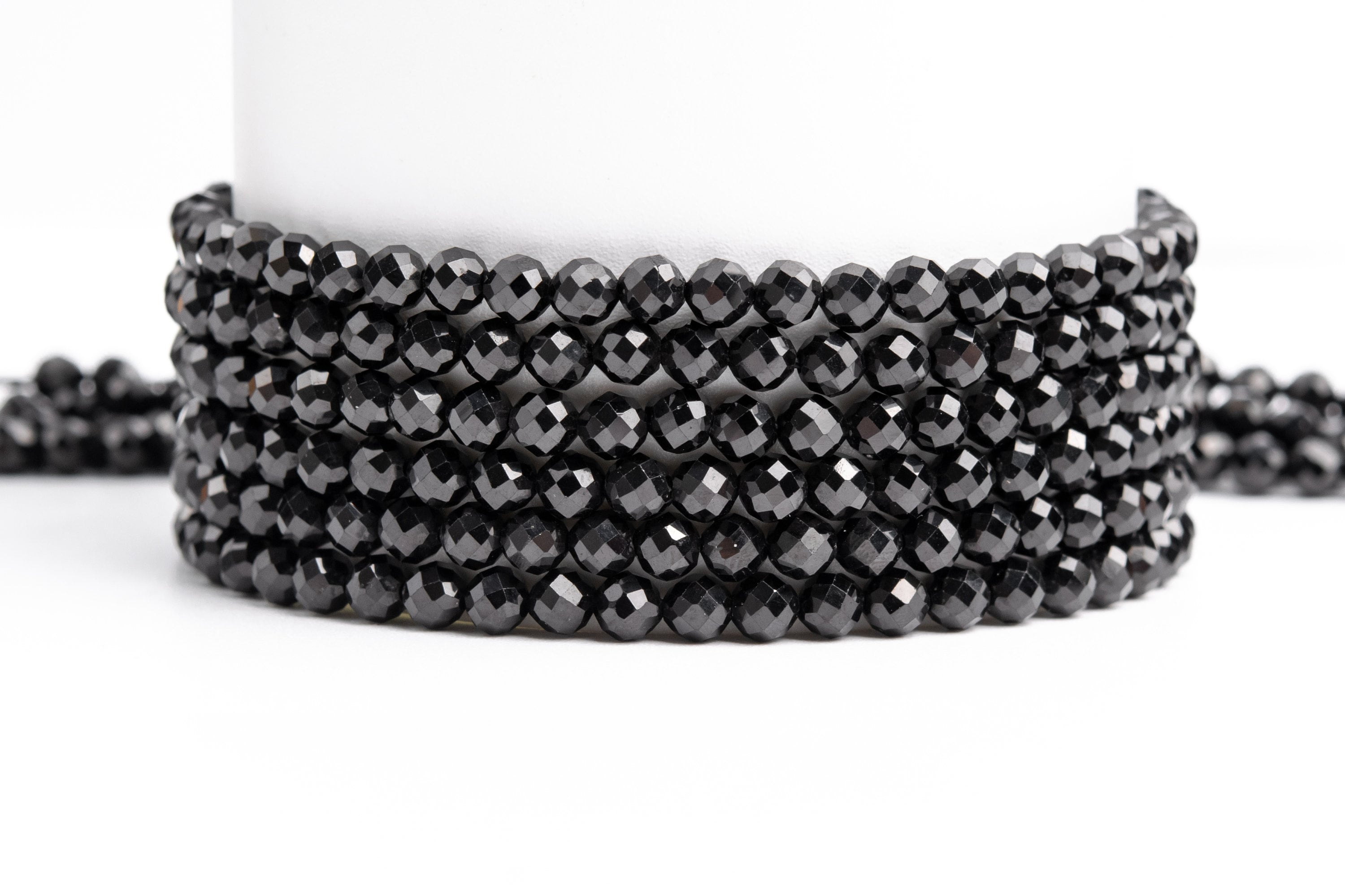 Natural Black Tourmaline Gemstone Grade Aaa Faceted Round 3-4mm Loose Beads