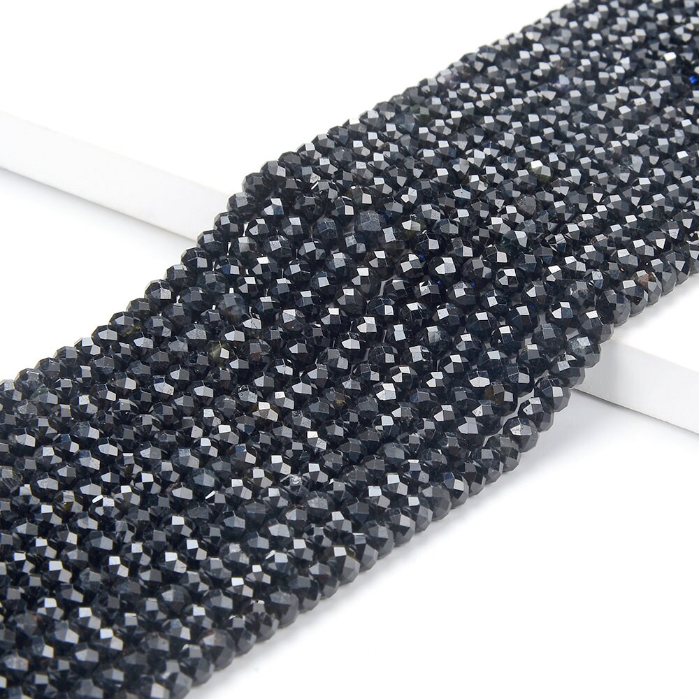 Natural Black Tourmaline Gemstone Grade Aa Micro Faceted Rondelle 5x3mm Loose Beads (p90)