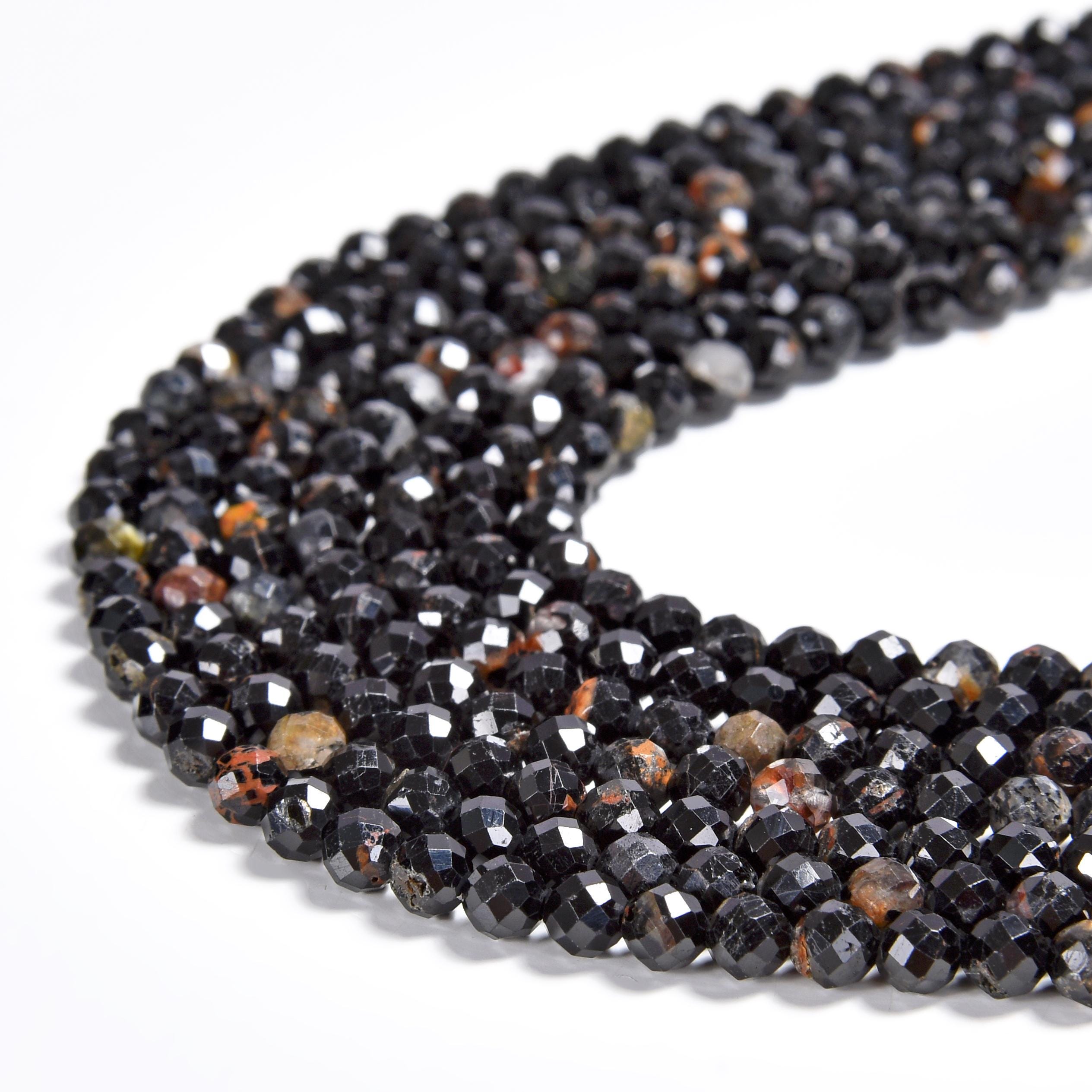 Natural Black Tourmaline Gemstone Micro Faceted Round 3mm 4mm Loose Beads 15 Inch Full Strand (p114)