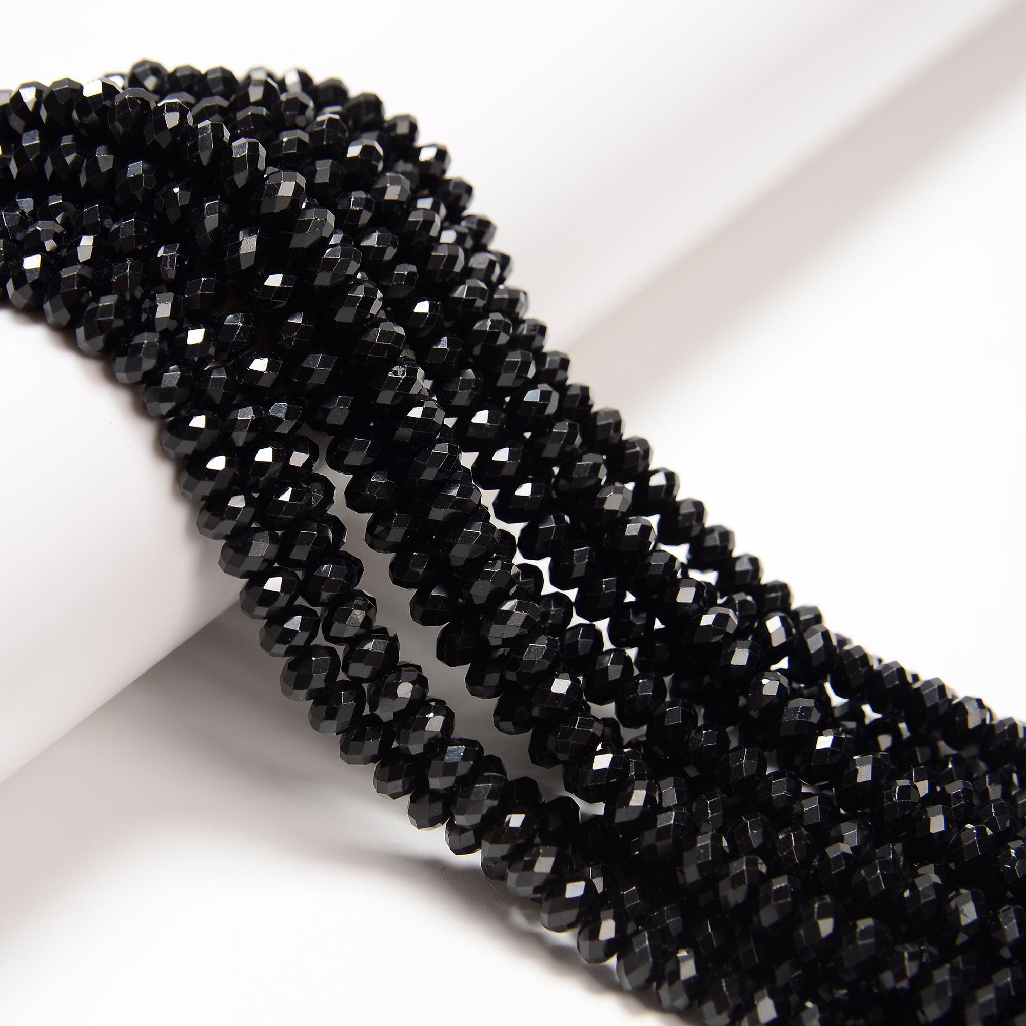 Natural Black Tourmaline Faceted Rondelle Beads Size 4x6mm 5x8mm 15.5'' Strand Natural Black Tourmaline Faceted Rondelle Beads Size 4x6mm 5x8mm 15.5'' Strand