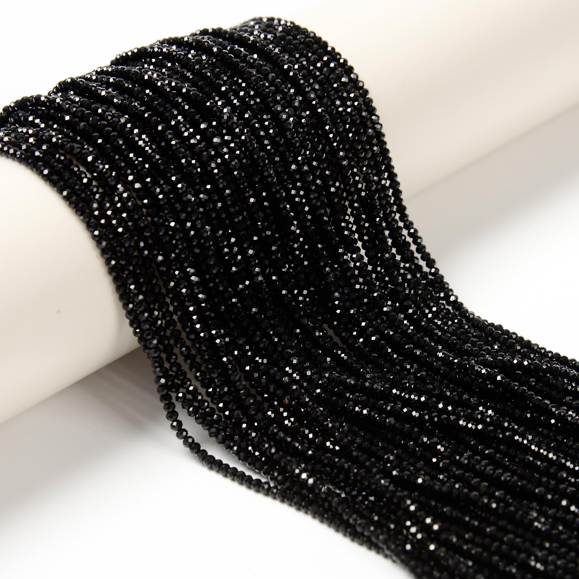 Natural Black Tourmaline Faceted Rondelle Beads Size 1.5x2mm 15.5'' Strand Natural Black Tourmaline Faceted Rondelle Beads Size 1.5x2mm 15.5'' Strand