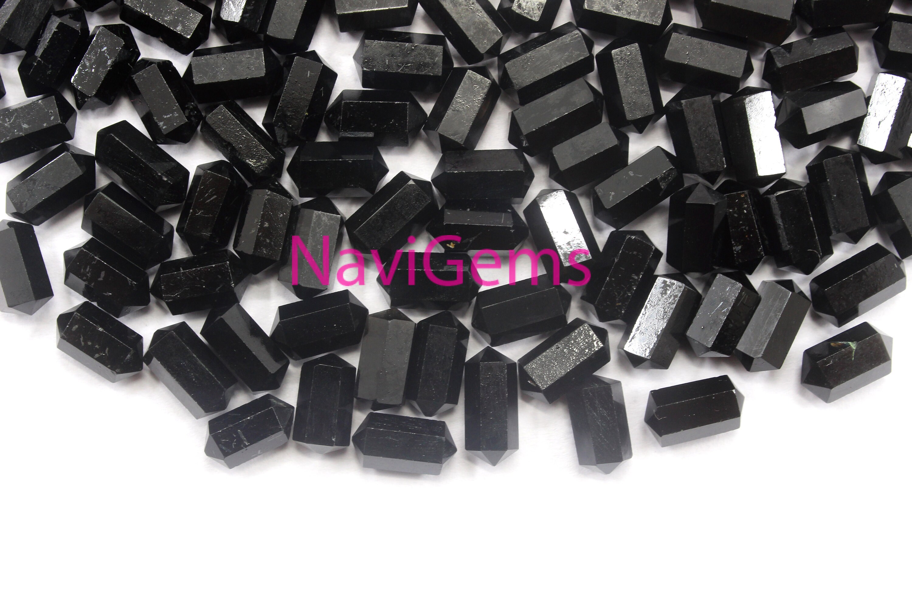Faceted Black Tourmaline Pencil Beads: 5x10mm Double Point Gemstone