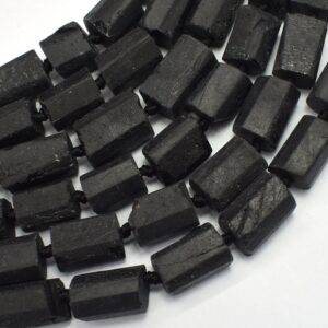 Raw Black Tourmaline, 9x(11-14)mm, Faceted Tube, 16 Inch, Full strand, Approx. 21-27 beads, Hole 1mm (147015001) Raw Black Tourmaline, 9x(11-14)mm, Faceted Tube, 16 Inch, Full strand, Approx. 21-27 beads, Hole 1mm (147015001)