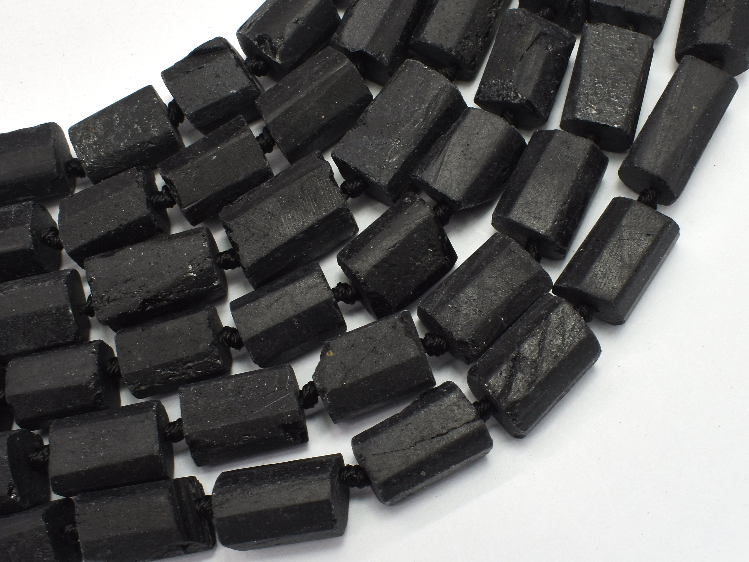Raw Black Tourmaline, 9x(11-14)mm, Faceted Tube, 16 Inch, Full Strand, Approx. 21-27 Beads, Hole 1mm (147015001)
