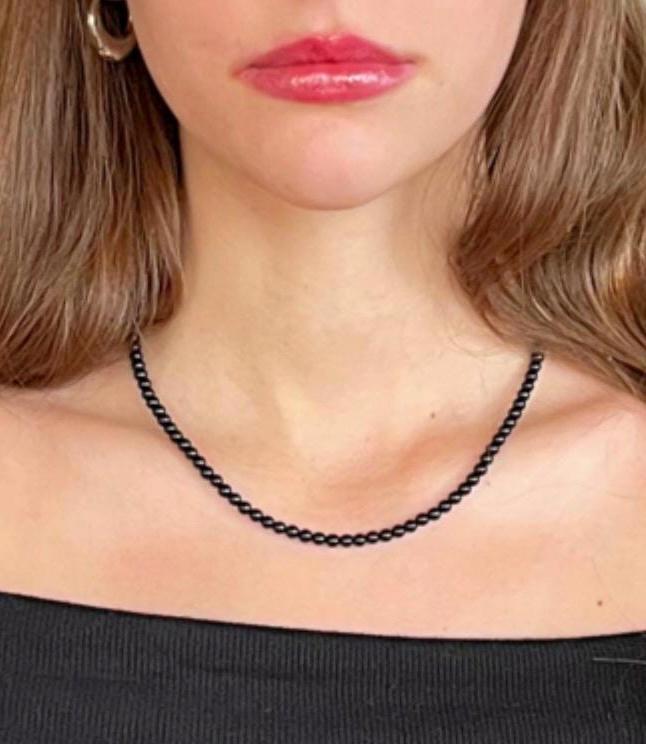 Aaa Black Tourmaline Necklace / / Emf Protection Shield - Grounding Crystals - Root Chakra Support - 4mm Beads
