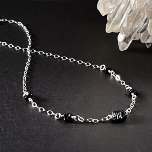Black Tourmaline Necklace Anniversary Gift, Dainty Black Crystal Satellite Station Necklace Or Choker, Balance Self Confidence Power Jewelry