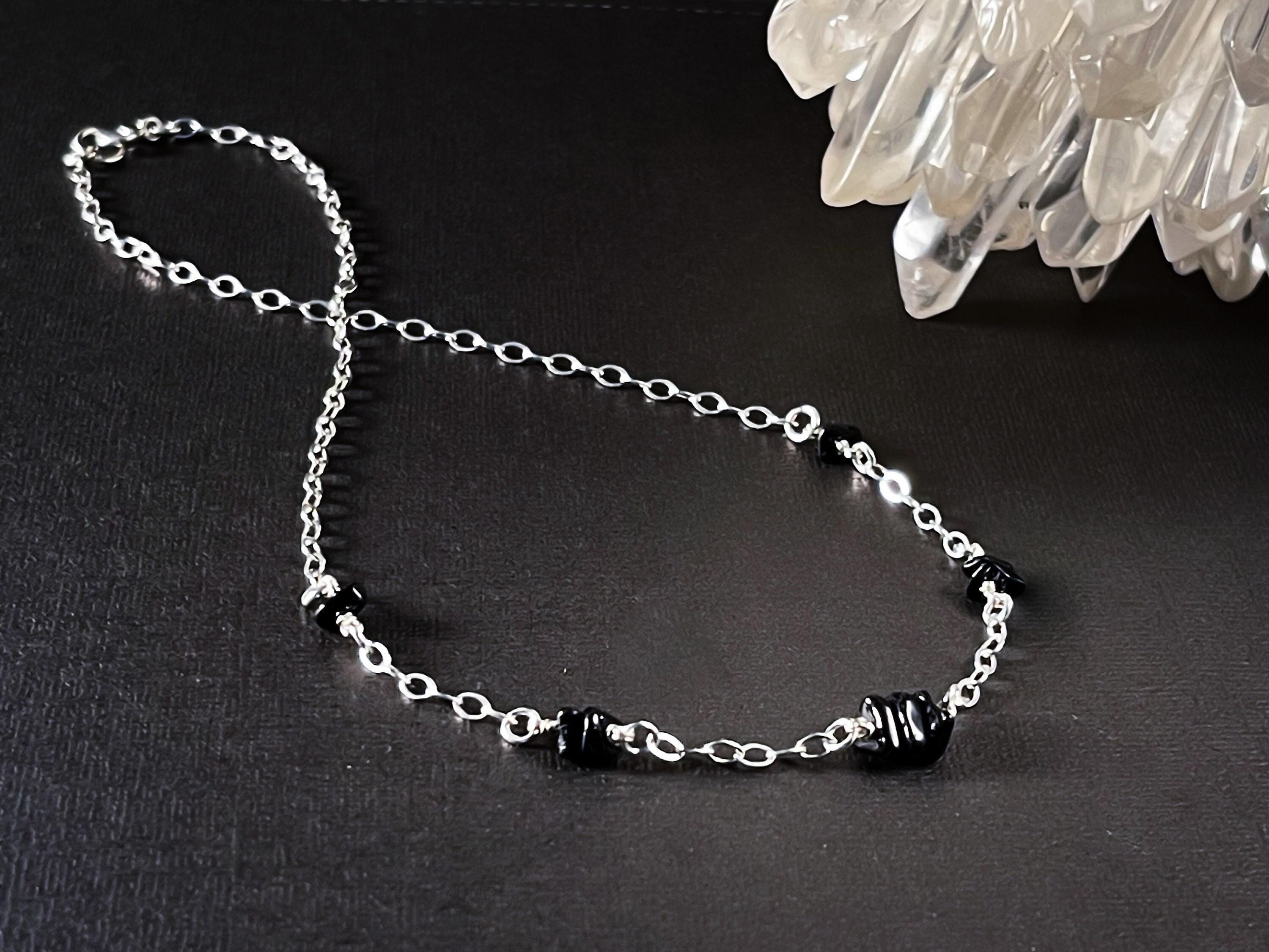 Black Tourmaline Necklace Anniversary Gift, Dainty Black Crystal Satellite Station Necklace Or Choker, Balance Self Confidence Power Jewelry
