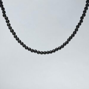 Black Tourmaline Beaded Choker: Sterling Silver, Adjustable Gemstone Necklace
