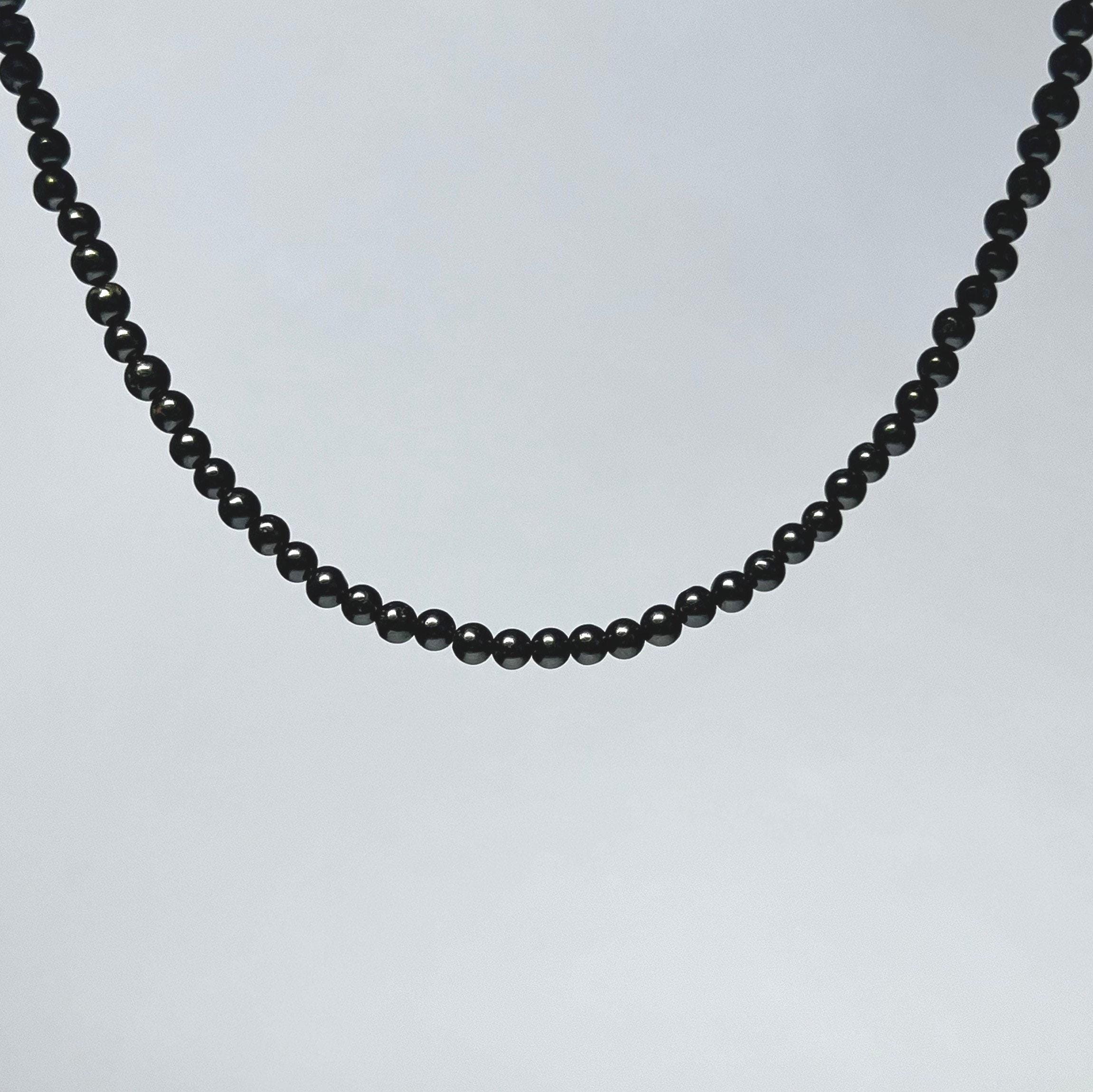 Black Tourmaline Beaded Choker: Sterling Silver, Adjustable Gemstone Necklace
