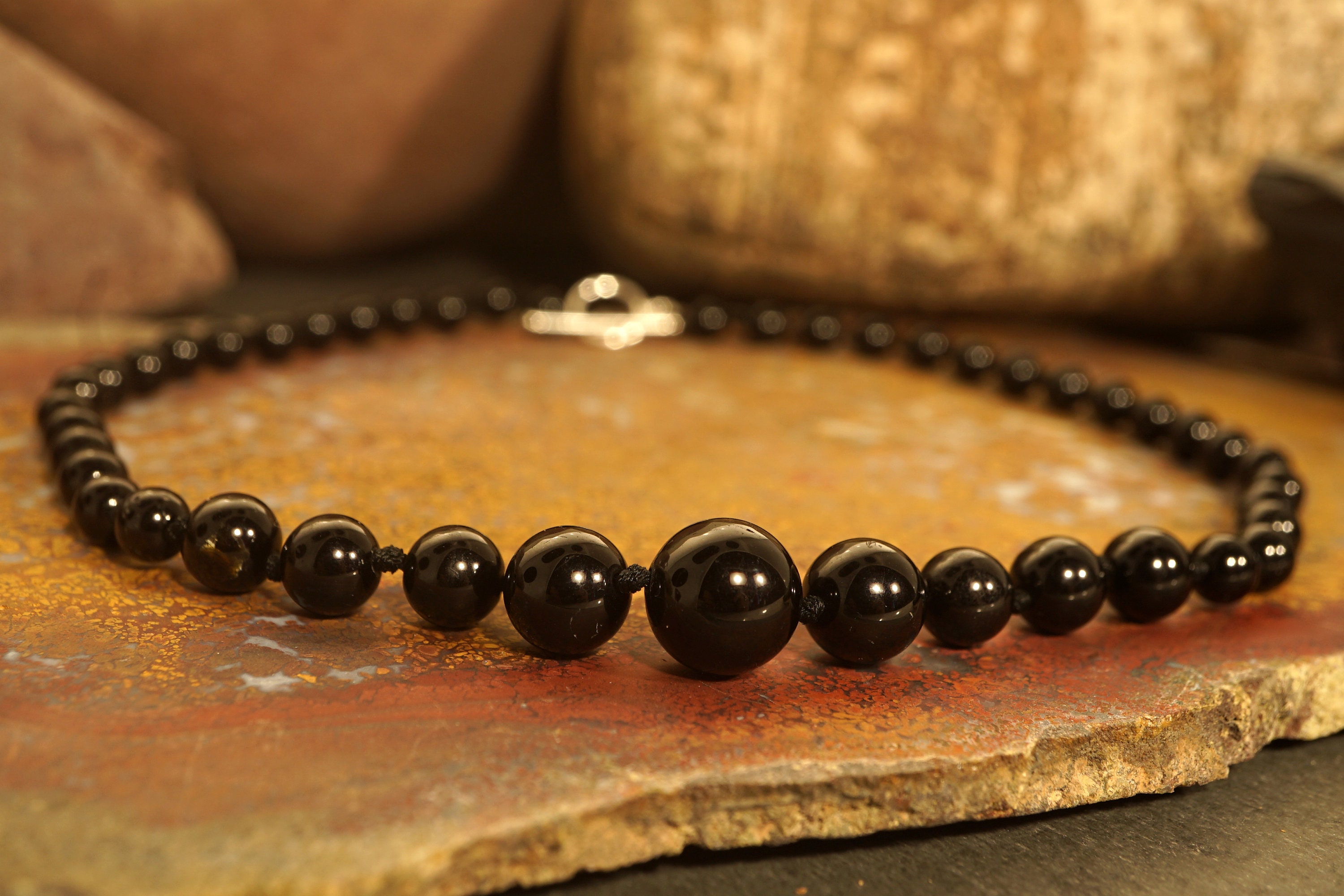 Black Tourmaline Choker Necklace • Genuine Hand-knotted • Ultimate Protection & Grounding Shield • Sterling Silver Toggle • 3319 Black Tourmaline Choker Necklace • Genuine Hand-knotted • Ultimate Protection & Grounding Shield • Sterling Silver Toggle • 3319