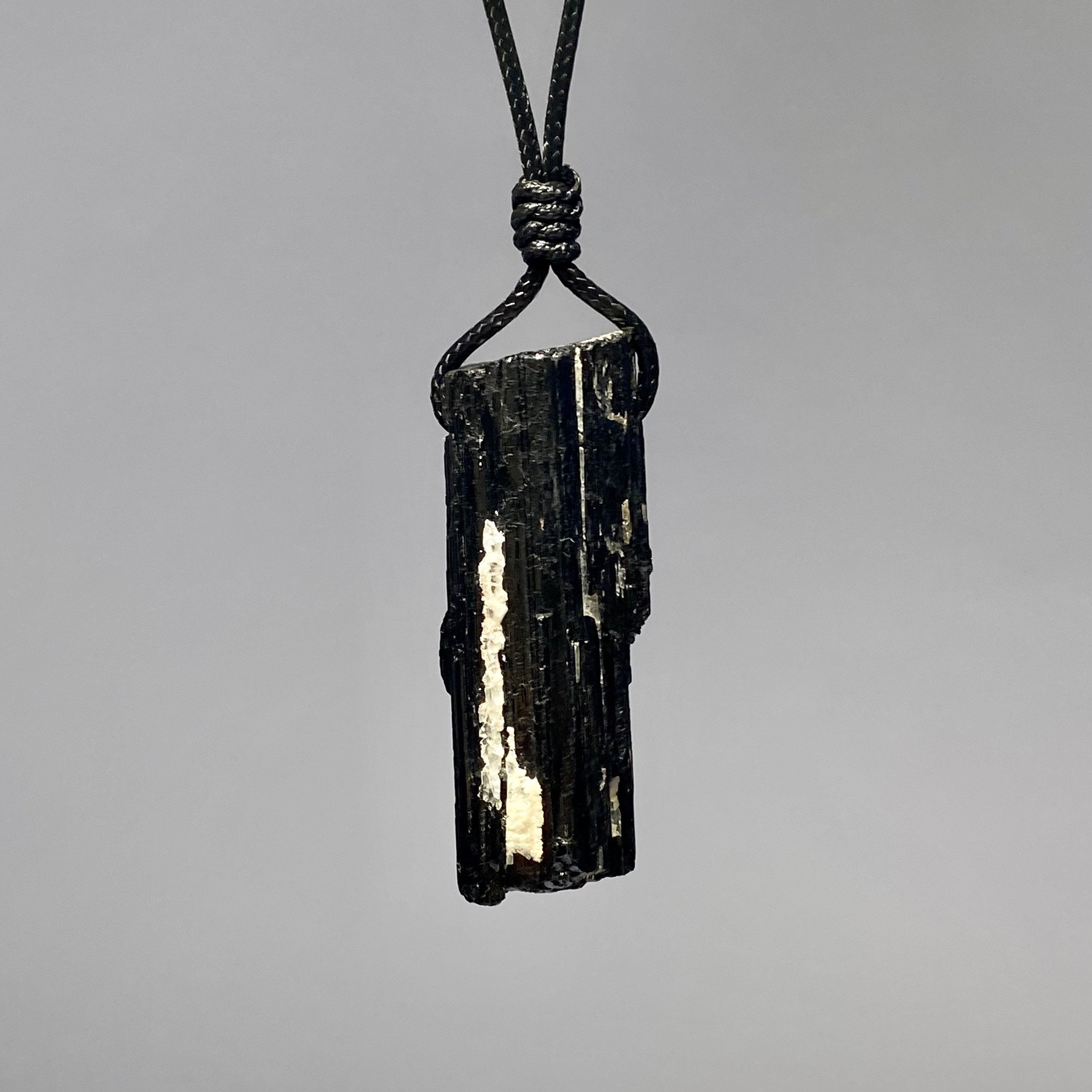 Black Tourmaline Crystal Cord Necklace: 30' Adjustable Gemstone Necklace