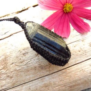 Black Tourmaline Crystal Necklace, Macrame Necklace, Statement Necklace, Protection Crystal, Amulet For Protection, Crystal Necklace