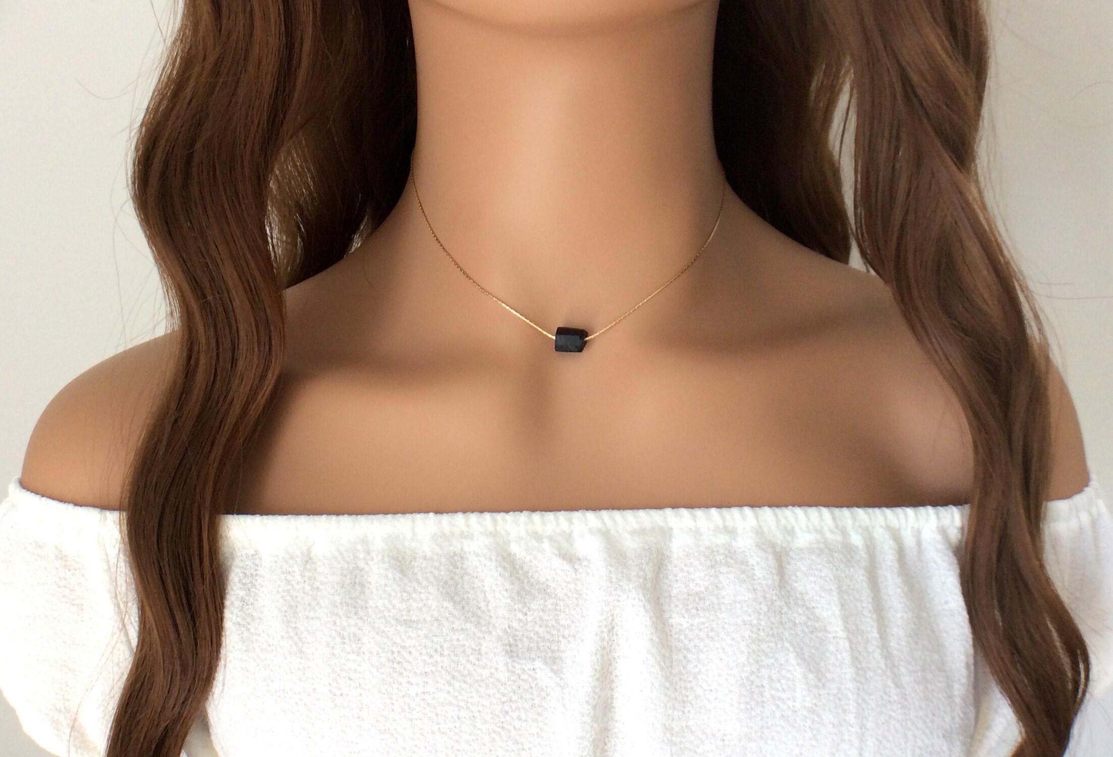 Black Tourmaline Crystal Necklace - Minimalist Jewelry Gift Idea