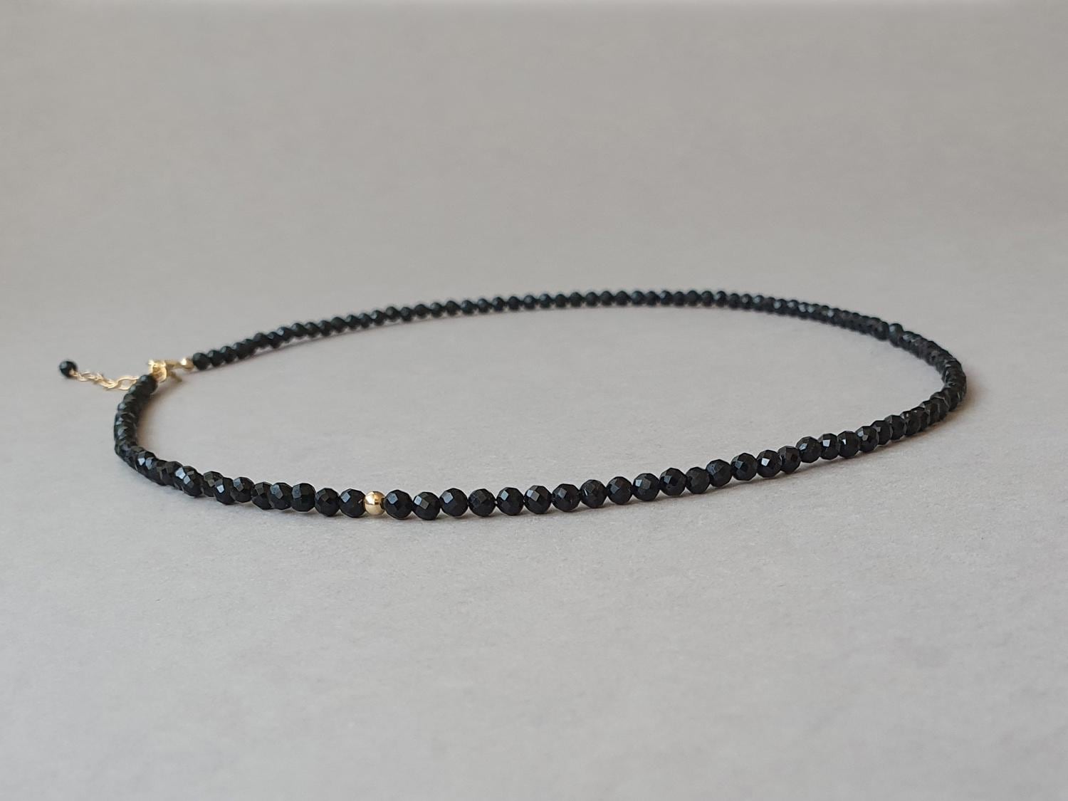 Dainty Black Tourmaline Necklace: Gold Filled Protection Jewelry