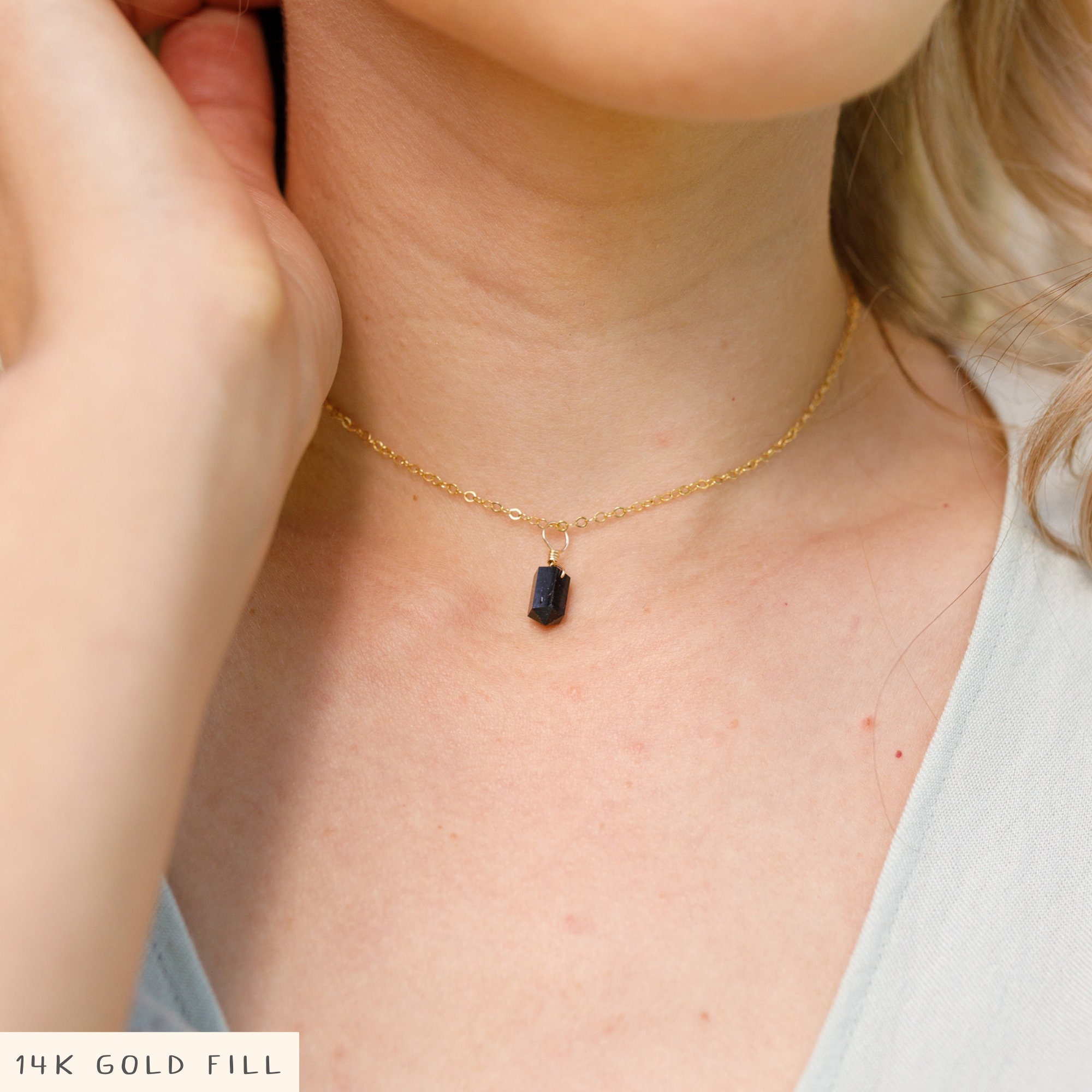 Black Tourmaline Double Point Choker – Genuine Gemstone Necklace
