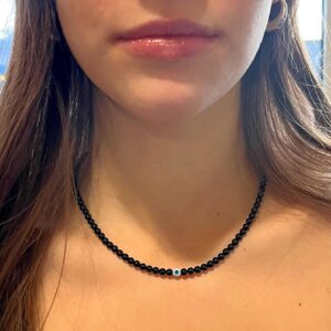 Evil Eye Aaa Black Tourmaline Necklace // Emf Protection Shield - Grounding Crystals - Root Chakra Support - 4mm Beads