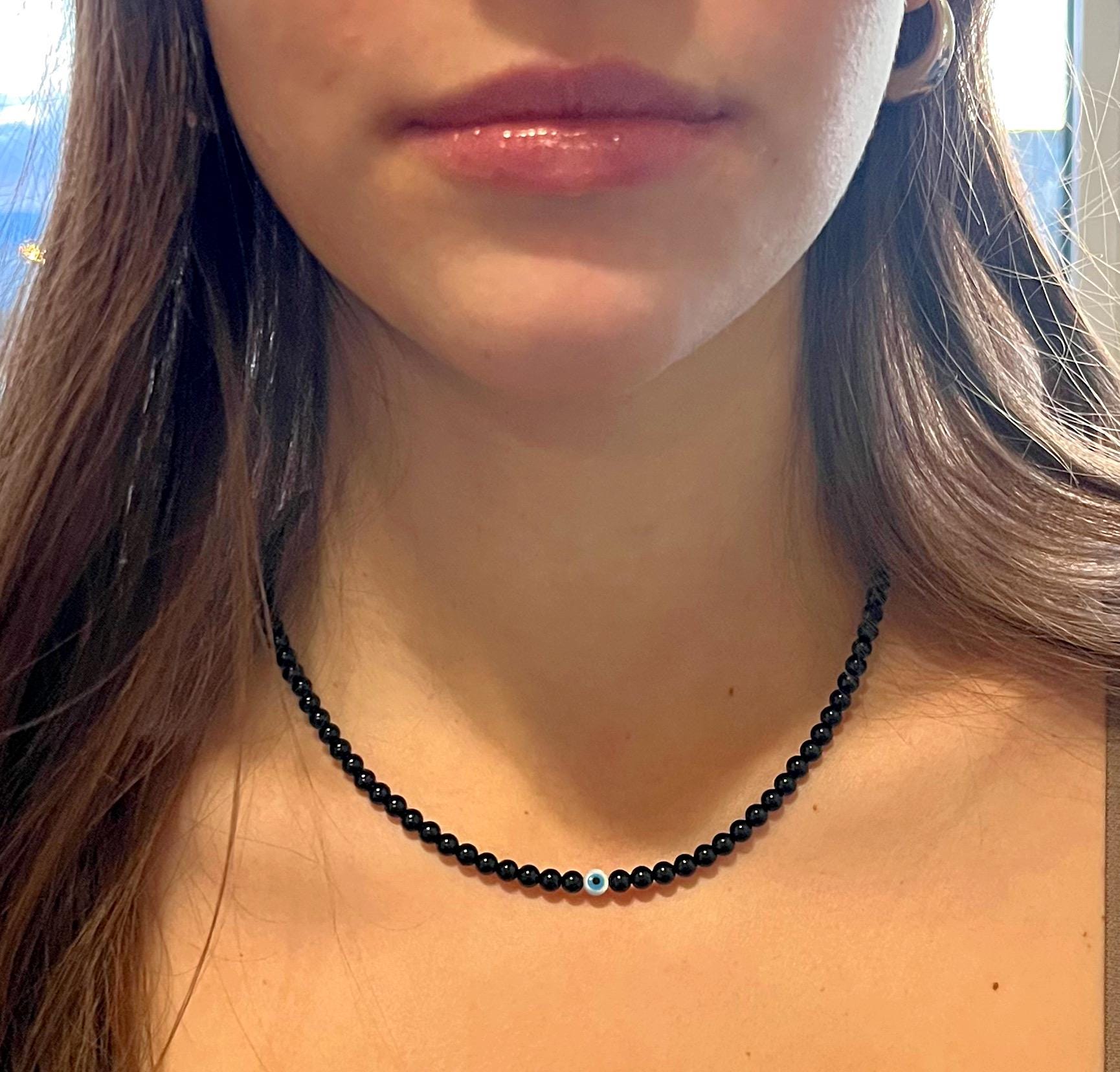 Evil Eye Aaa Black Tourmaline Necklace // Emf Protection Shield - Grounding Crystals - Root Chakra Support - 4mm Beads Evil Eye Aaa Black Tourmaline Necklace // Emf Protection Shield - Grounding Crystals - Root Chakra Support - 4mm Beads