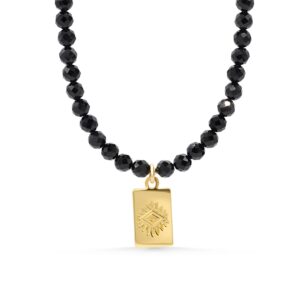 Evil Eye Black Tourmaline necklace, Black Tourmaline gold jewelry | [ENBM1425_DIP] Healing Black Tourmaline jewelry | Black Tourmaline *G