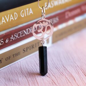 Black Tourmaline Gemstone Necklace, Om Symbol, Protection Crystal, Black Crystal