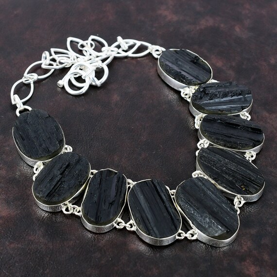 Black Tourmaline Necklace: Handmade 925 Sterling Silver Adjustable Chain