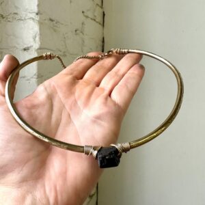 Handmade Brass Collar Necklace, Black Tourmaline Choker, Boho Jewelry