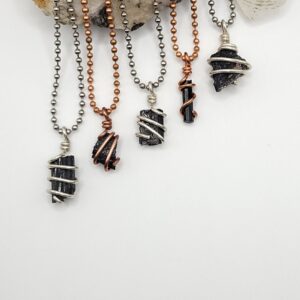 Black Tourmaline Necklace In Silver Or Copper: Negative Energy Protection Crystal