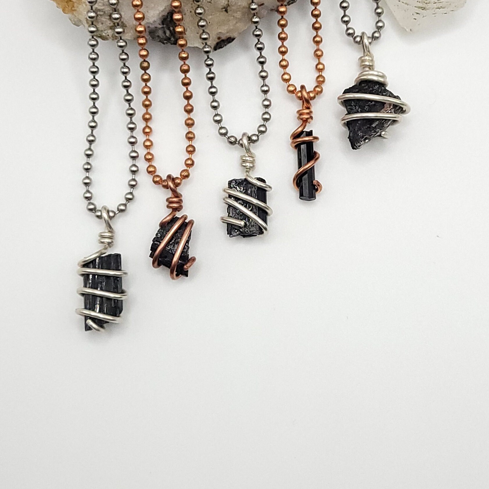 Black Tourmaline Necklace In Silver Or Copper: Negative Energy Protection Crystal
