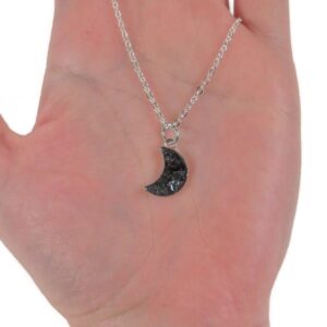 Black Tourmaline Moon Silver Plated 18" Crushed Stone Necklace